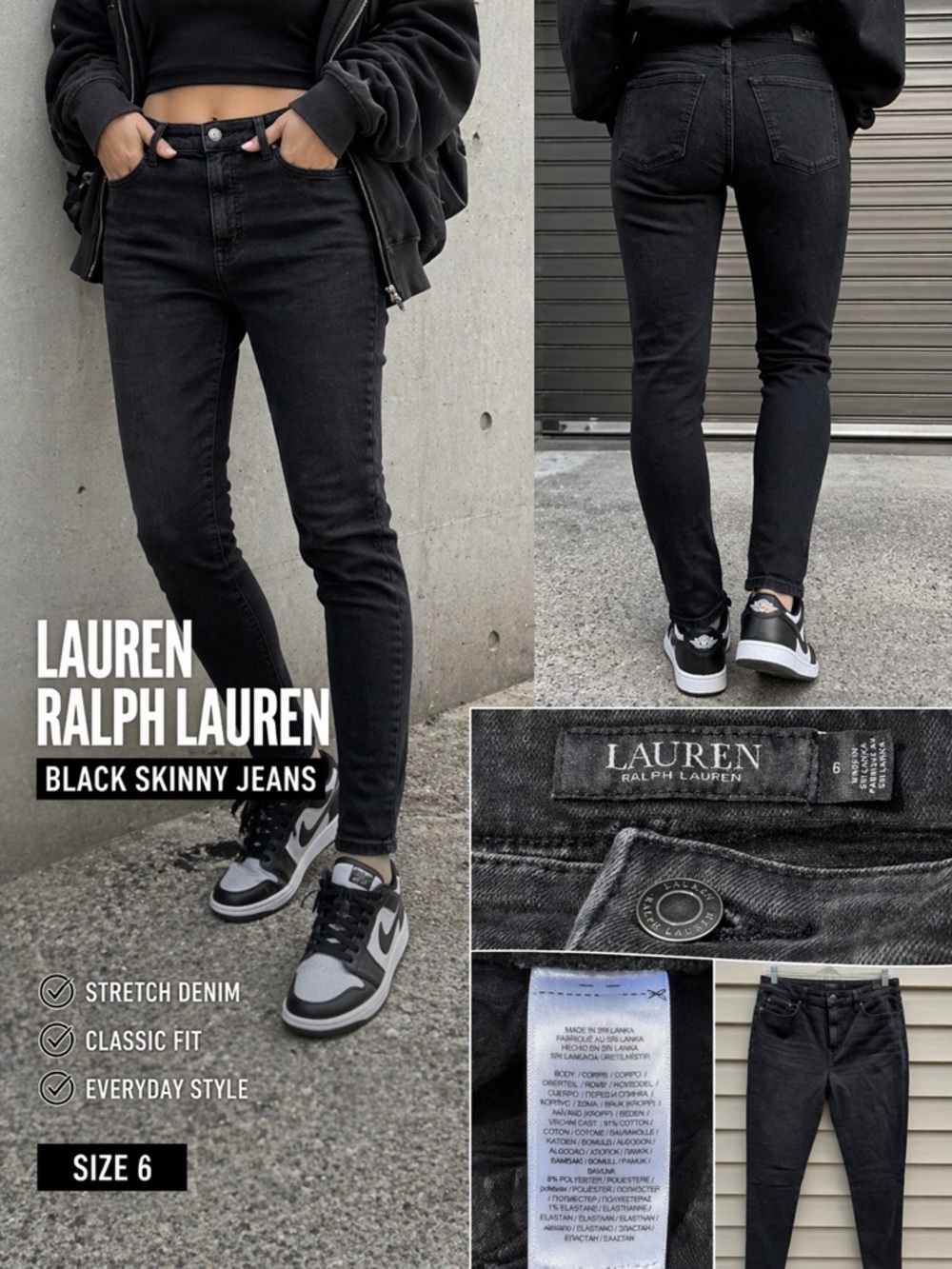 Lauren Ralph Lauren Black Skinny Jeans Women Size 6 Stretch Denim